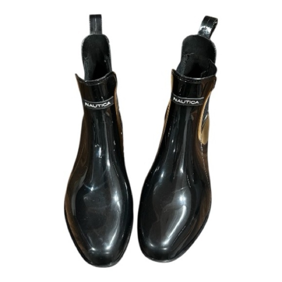 Nautica Black Gloss Rain Boots | Size 11 | Waterproof Chelsea Style - Picture 1 of 2